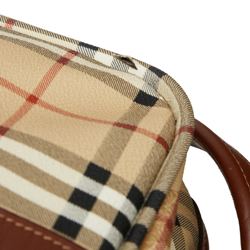 バーバリー ノバチェック シャドーホース キャリーバッグ ベージュ ブラウン PVC レザー レディース BURBERRY 【中古】
