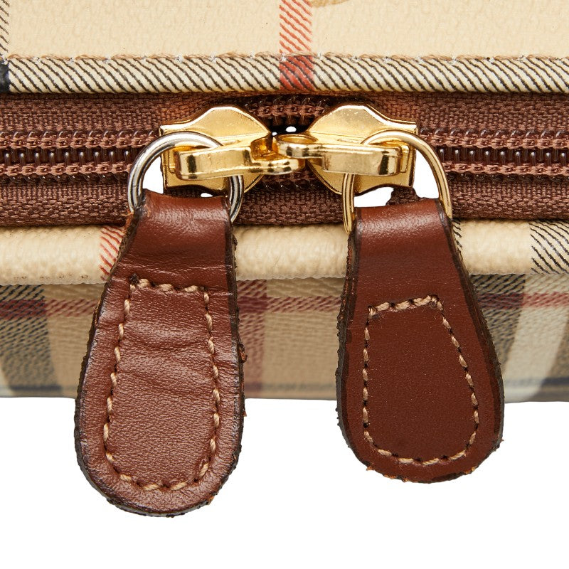 バーバリー ノバチェック シャドーホース キャリーバッグ ベージュ ブラウン PVC レザー レディース BURBERRY 【中古】