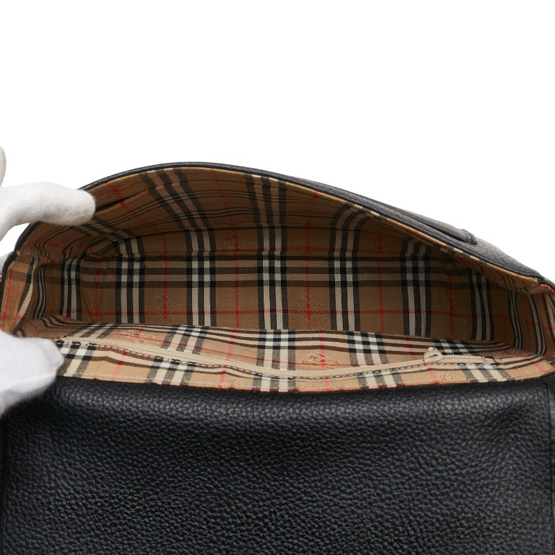 バーバリー ノバチェック シャドーホース ロゴ ショルダーバッグ ブラック レザー レディース BURBERRY 【中古】