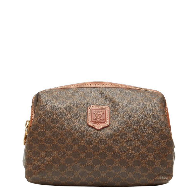 セリーヌ マカダム ポーチ ブラウン PVC レザー レディース CELINE 【中古】