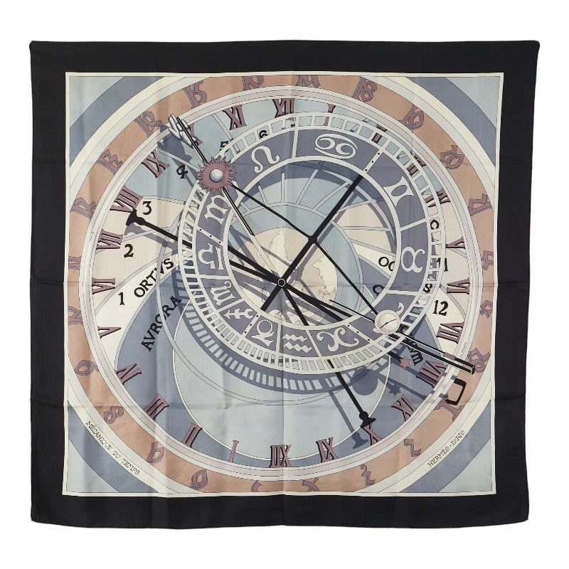 エルメス カレ90 MECANIQUE DU TEMPS 時の仕掛け スカーフ ブラック グレー マルチカラー シルク レディース HERMES 【中古】