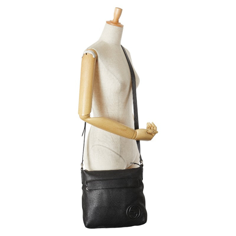 グッチ インターロッキングG 斜め掛け ショルダーバッグ 322059 ブラック レザー レディース GUCCI 【中古】