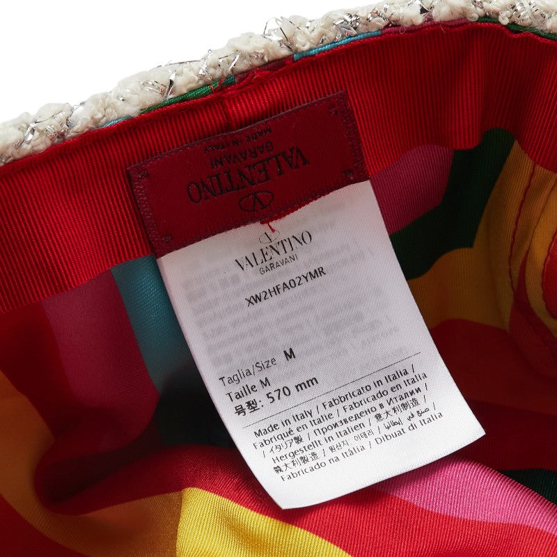 ヴァレンティノ ロックスタッズ ハンチング サイズ:M XW2HFA02YMR ホワイト シルバー ツイード レディース VALENTINO 【中古】