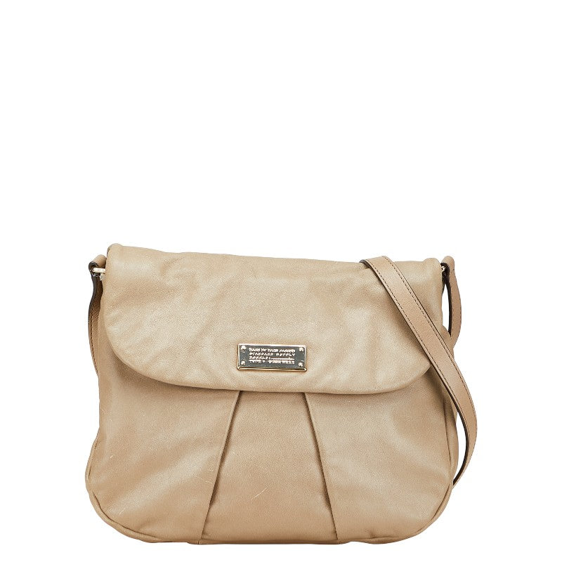 マークジェイコブス ロゴプレート ショルダーバッグ グレージュ レザー レディース MARC JACOBS 【中古】