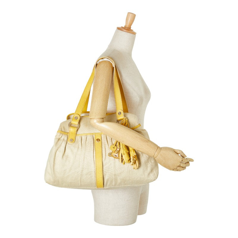 セリーヌ トートバッグ ベージュ イエロー キャンバス レザー レディース CELINE 【中古】