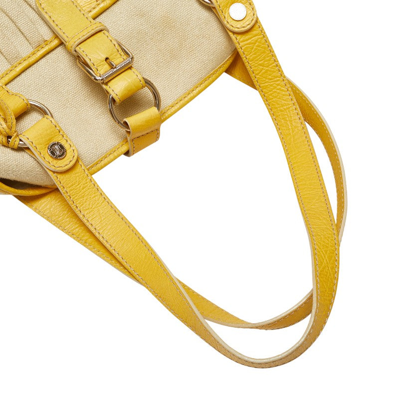 セリーヌ トートバッグ ベージュ イエロー キャンバス レザー レディース CELINE 【中古】