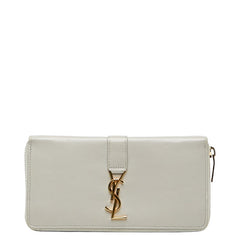 サンローラン YSLロゴ ラウンドファスナー 長財布 414570 ベージュ レザー レディース SAINT LAURENT 【中古】