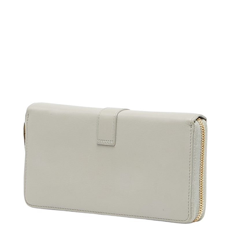 サンローラン YSLロゴ ラウンドファスナー 長財布 414570 ベージュ レザー レディース SAINT LAURENT 【中古】