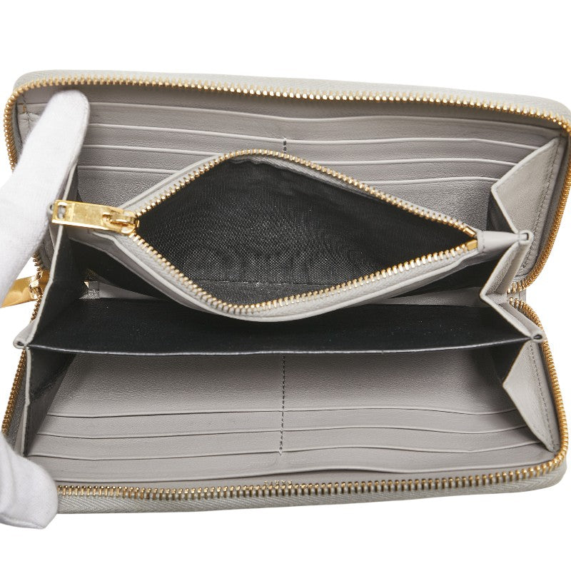 サンローラン YSLロゴ ラウンドファスナー 長財布 414570 ベージュ レザー レディース SAINT LAURENT 【中古】