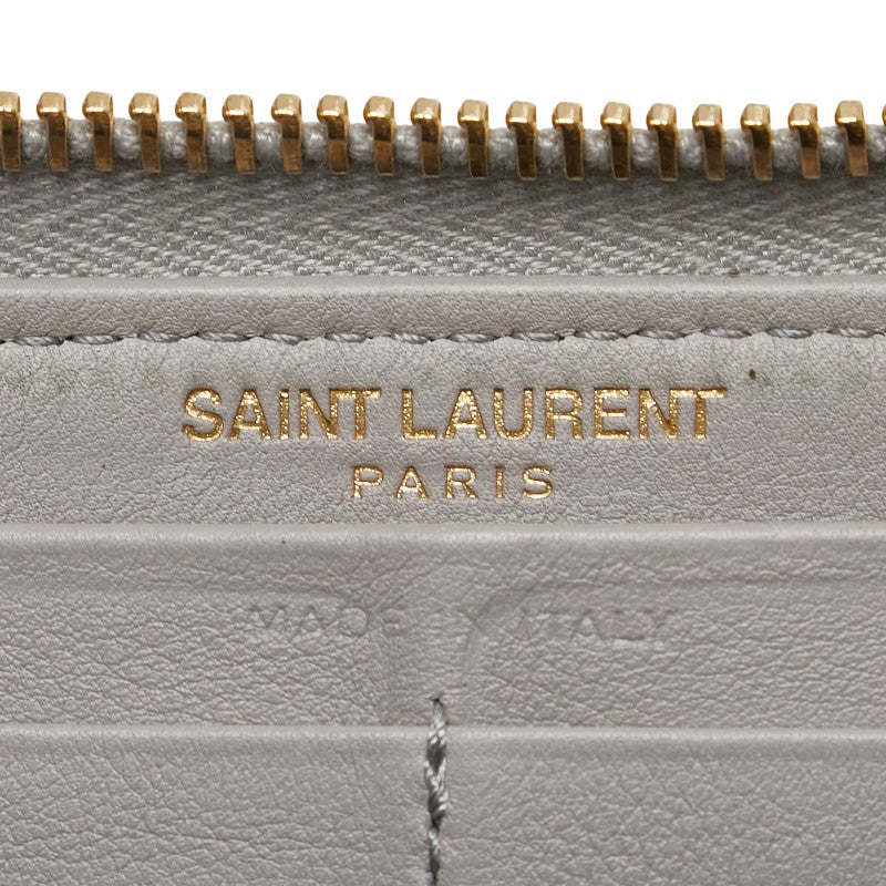 サンローラン YSLロゴ ラウンドファスナー 長財布 414570 ベージュ レザー レディース SAINT LAURENT 【中古】