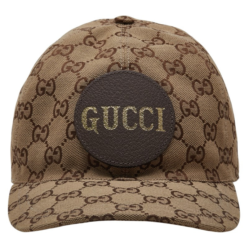 グッチ GGキャンバス ロゴ キャップ ベースボールキャップ サイズ：XXL 61cm ベージュ ブラウン キャンバス レザー メンズ GUCCI 【中古】
