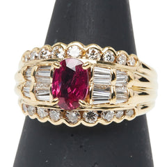 K18YG イエローゴールド ルビー1.09ct ダイヤ1.08ct リング 指輪 レディース 13.5号 【中古】