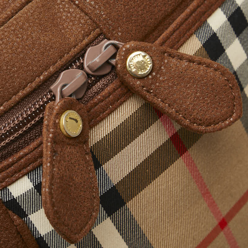 バーバリー ノバチェック シャドーホース ショルダーバッグ ブラウン キャンバス レザー レディース BURBERRY 【中古】
