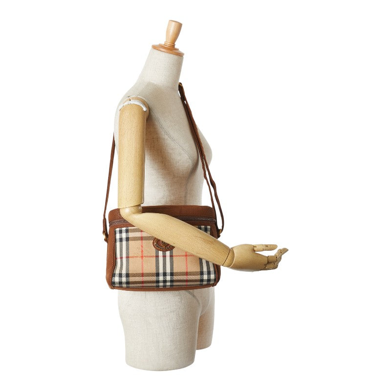 バーバリー ノバチェック シャドーホース ショルダーバッグ ブラウン キャンバス レザー レディース BURBERRY 【中古】