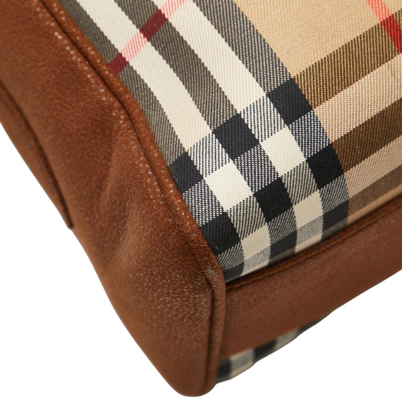 バーバリー ノバチェック シャドーホース ショルダーバッグ ブラウン キャンバス レザー レディース BURBERRY 【中古】