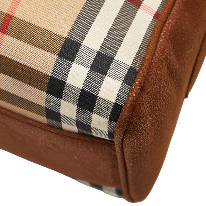 バーバリー ノバチェック シャドーホース ショルダーバッグ ブラウン キャンバス レザー レディース BURBERRY 【中古】