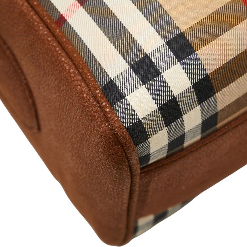 バーバリー ノバチェック シャドーホース ショルダーバッグ ブラウン キャンバス レザー レディース BURBERRY 【中古】