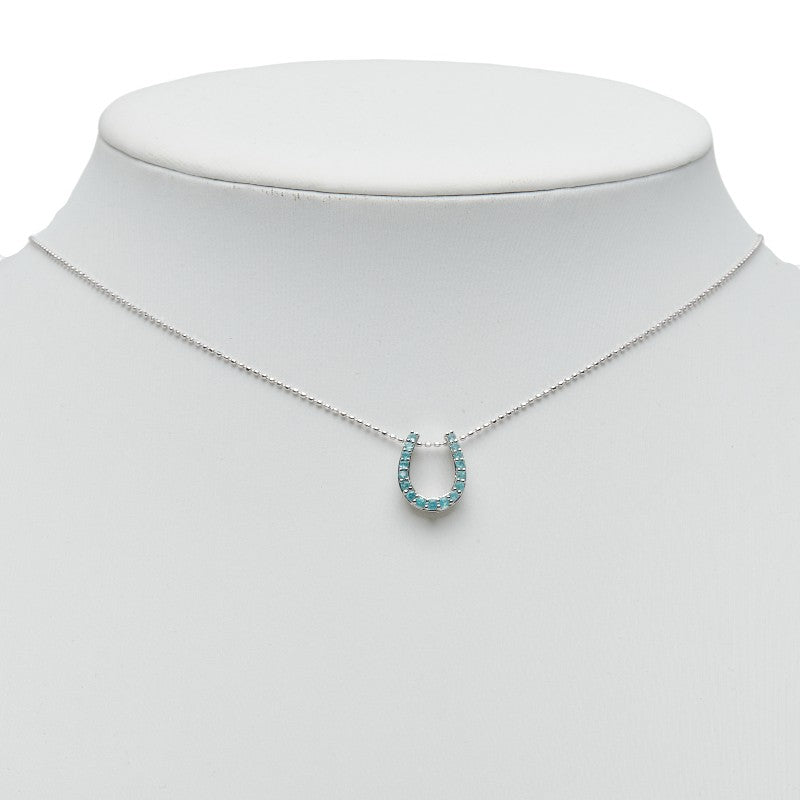 K18WG ホワイトゴールド パライバトルマリン0.17ct 馬蹄 ペンダントネックレス レディース 【中古】