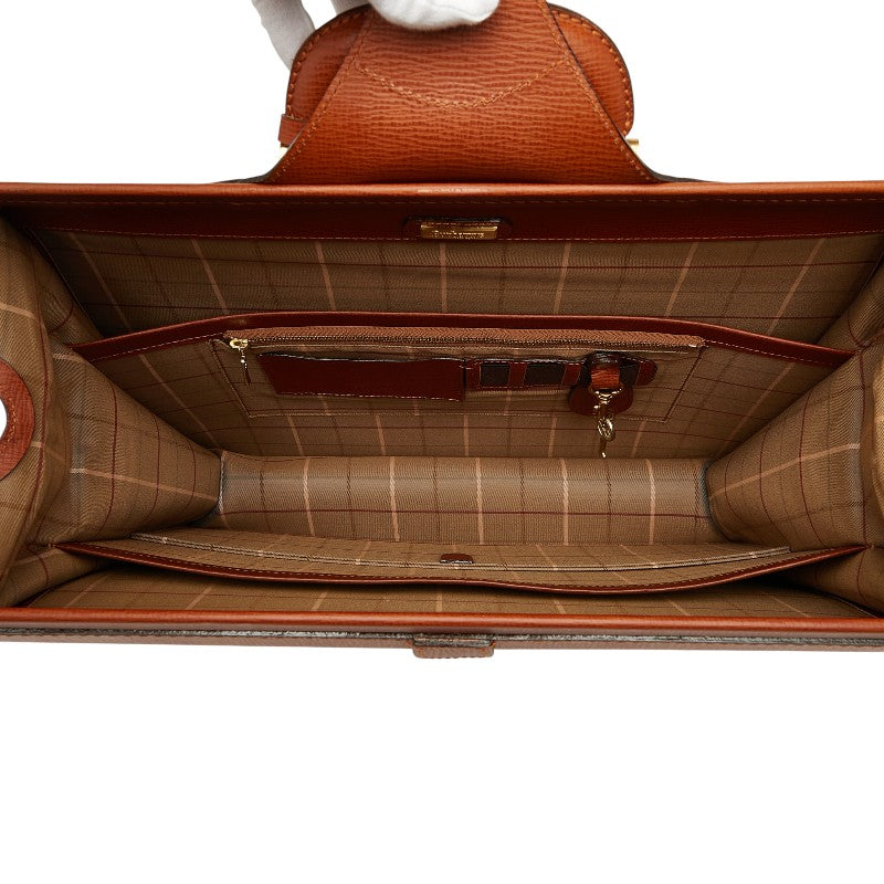 バーバリー チェック ビジネスバッグ ハンドバッグ ブラウン レザー レディース BURBERRY 【中古】