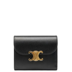 セリーヌ トリオンフ スモール フラップウォレット 三つ折り財布 ブラック レザー レディース CELINE 【中古】