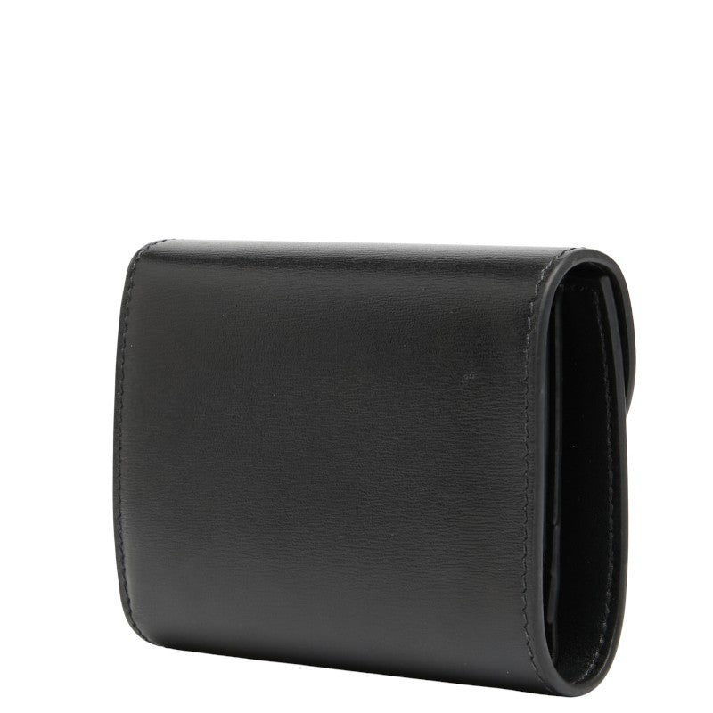 セリーヌ トリオンフ スモール フラップウォレット 三つ折り財布 ブラック レザー レディース CELINE 【中古】