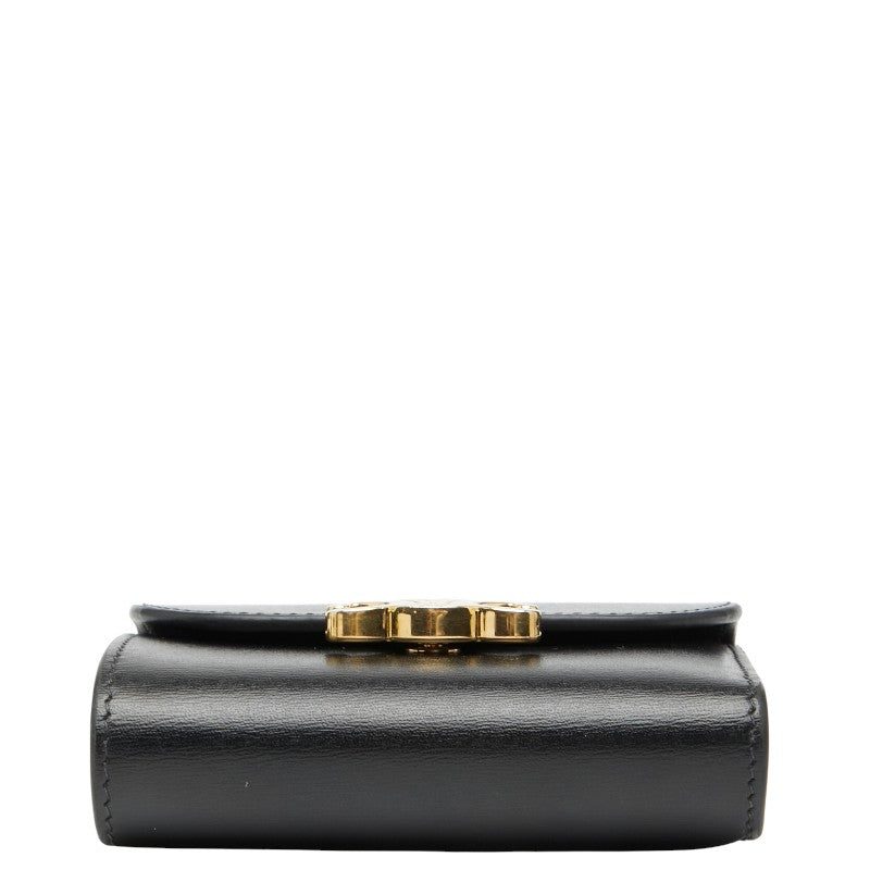 セリーヌ トリオンフ スモール フラップウォレット 三つ折り財布 ブラック レザー レディース CELINE 【中古】