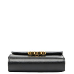 セリーヌ トリオンフ スモール フラップウォレット 三つ折り財布 ブラック レザー レディース CELINE 【中古】