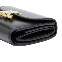 セリーヌ トリオンフ スモール フラップウォレット 三つ折り財布 ブラック レザー レディース CELINE 【中古】