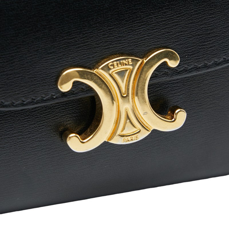 セリーヌ トリオンフ スモール フラップウォレット 三つ折り財布 ブラック レザー レディース CELINE 【中古】