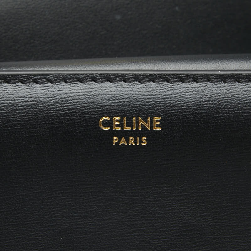 セリーヌ トリオンフ スモール フラップウォレット 三つ折り財布 ブラック レザー レディース CELINE 【中古】