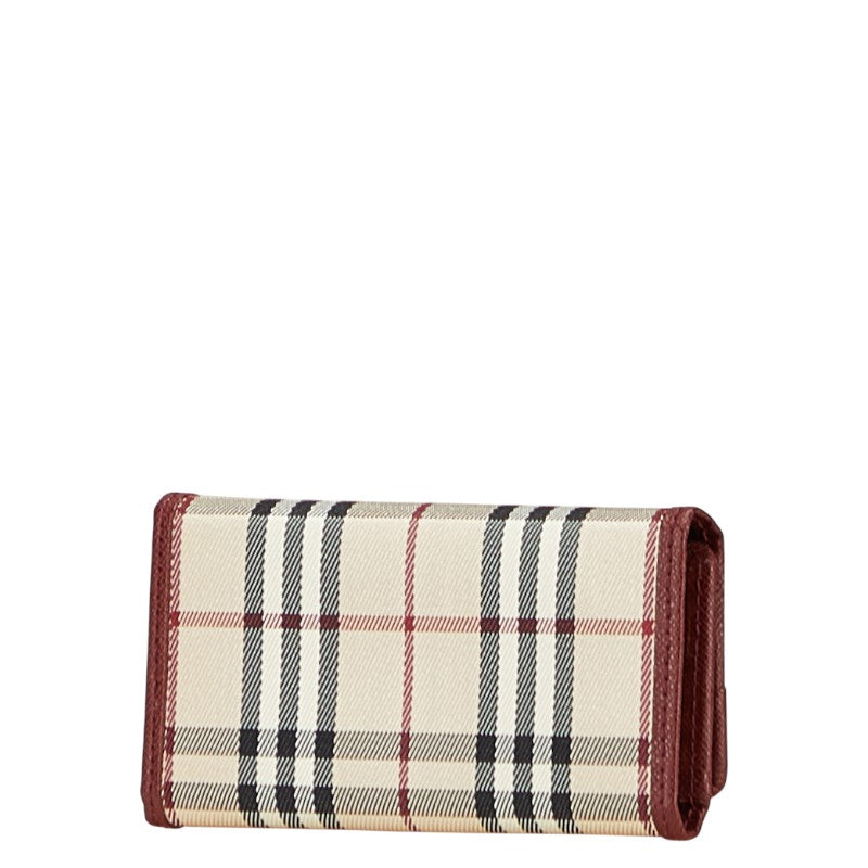 バーバリー ノバチェック 5連 キーケース ベージュ ワインレッド ナイロン レザー レディース BURBERRY 【中古】