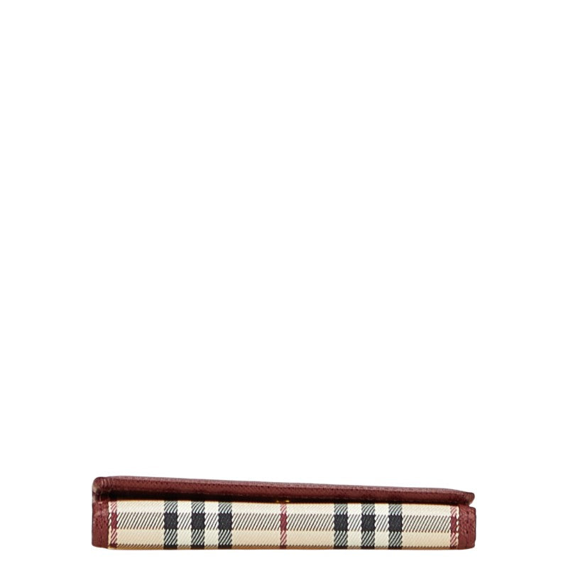 バーバリー ノバチェック 5連 キーケース ベージュ ワインレッド ナイロン レザー レディース BURBERRY 【中古】