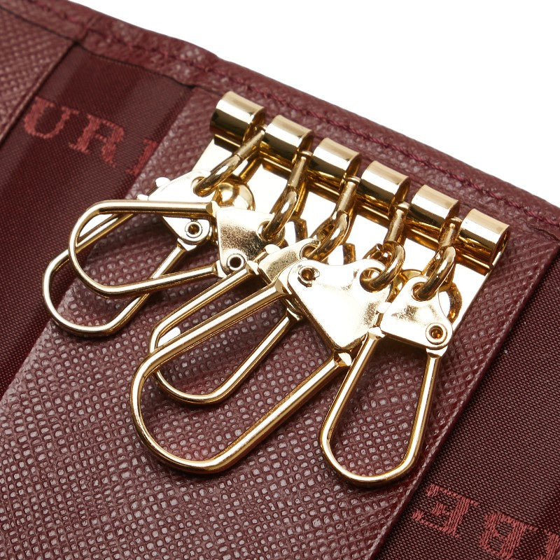 バーバリー ノバチェック 5連 キーケース ベージュ ワインレッド ナイロン レザー レディース BURBERRY 【中古】