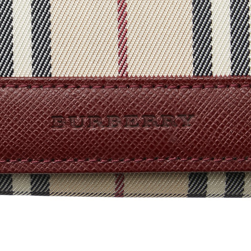 バーバリー ノバチェック 5連 キーケース ベージュ ワインレッド ナイロン レザー レディース BURBERRY 【中古】