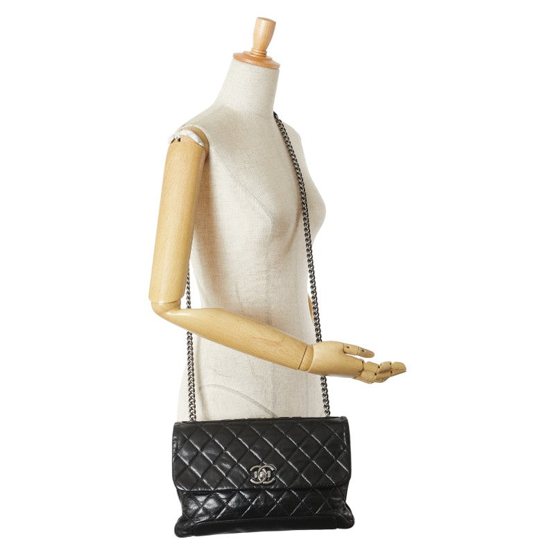 シャネル ココマーク マトラッセ 斜め掛け チェーン ショルダーバッグ ブラック レザー レディース CHANEL 【中古】