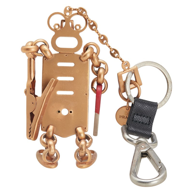 プラダ ロボット チャーム キーリング キーホルダー バッグチャーム ゴールド レッド シルバー メッキ サフィアーノレザー レディース PRADA 【中古】