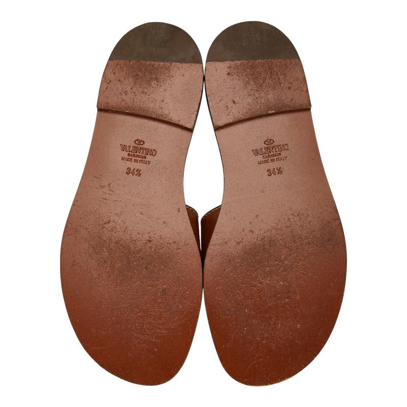 ヴァレンティノ Vロゴ サンダル サイズ:34 1/2 ブラウン ゴールド レザー レディース VALENTINO 【中古】