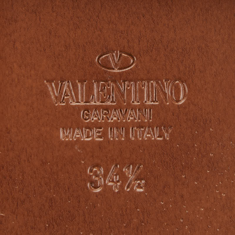 ヴァレンティノ Vロゴ サンダル サイズ:34 1/2 ブラウン ゴールド レザー レディース VALENTINO 【中古】