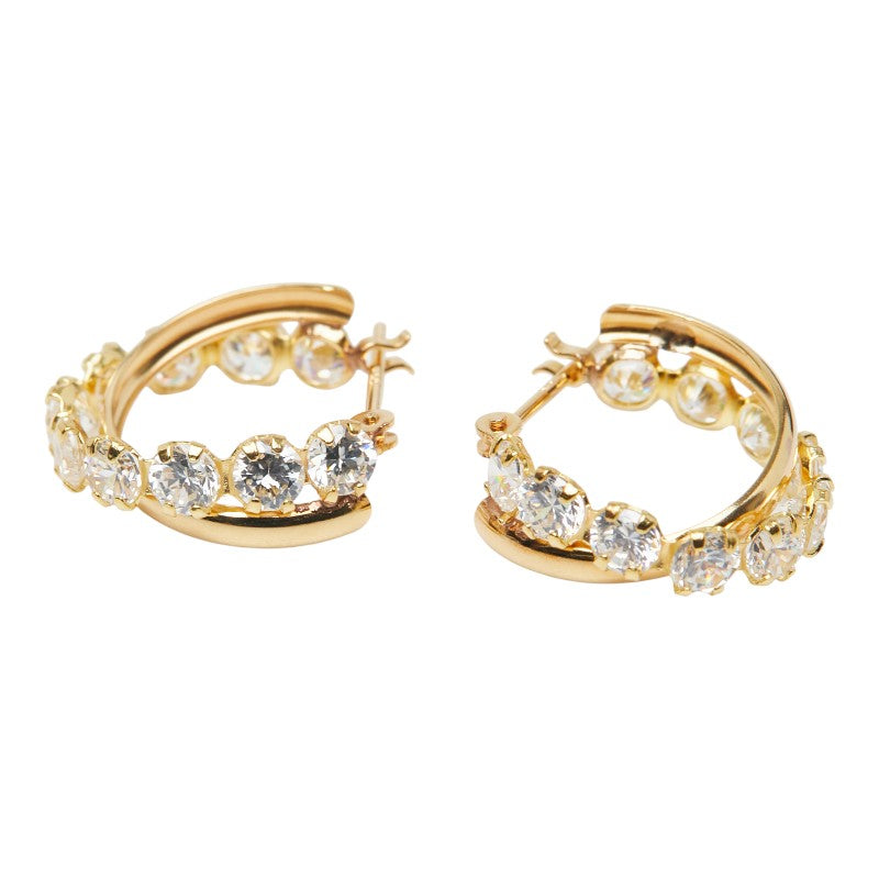 K18YG イエローゴールド キュービックジルコニア フープピアス レディース 【中古】