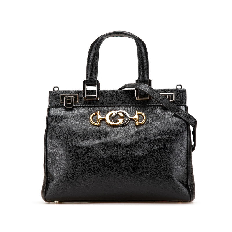 グッチ ズゥミ スモール ハンドバッグ ショルダーバッグ 2WAY 569712 ブラック レザー レディース GUCCI 【中古】