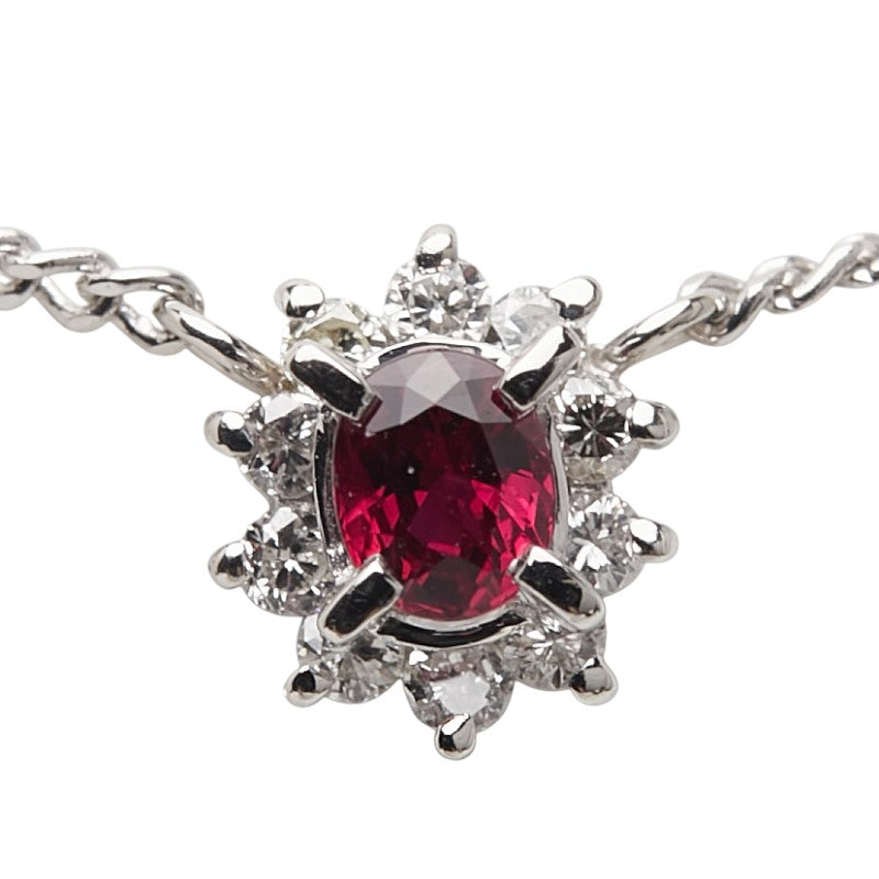 Pt900 プラチナ Pt850 プラチナ ルビー0.21ct ダイヤ0.13ct ペンダントネックレス レディース 【中古】