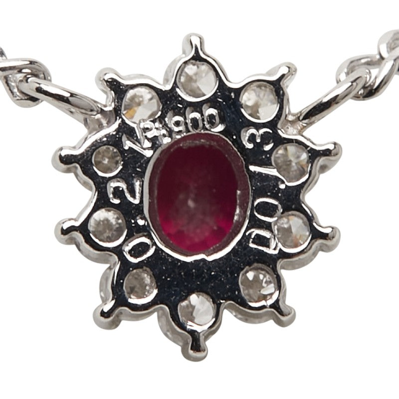 Pt900 プラチナ Pt850 プラチナ ルビー0.21ct ダイヤ0.13ct ペンダントネックレス レディース 【中古】