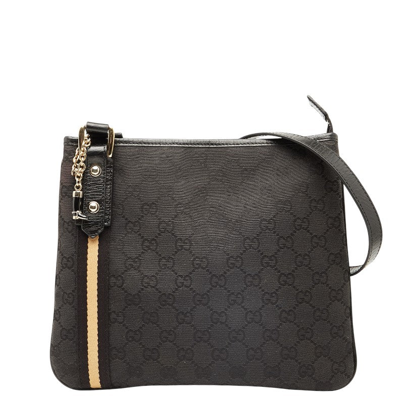 グッチ GGキャンバス 斜め掛け ショルダーバッグ 144388 ブラック キャンバス レザー レディース GUCCI 【中古】