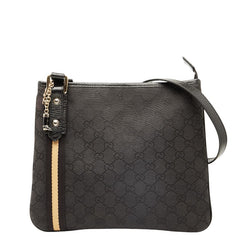 グッチ GGキャンバス 斜め掛け ショルダーバッグ 144388 ブラック キャンバス レザー レディース GUCCI 【中古】