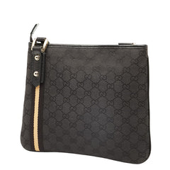 グッチ GGキャンバス 斜め掛け ショルダーバッグ 144388 ブラック キャンバス レザー レディース GUCCI 【中古】