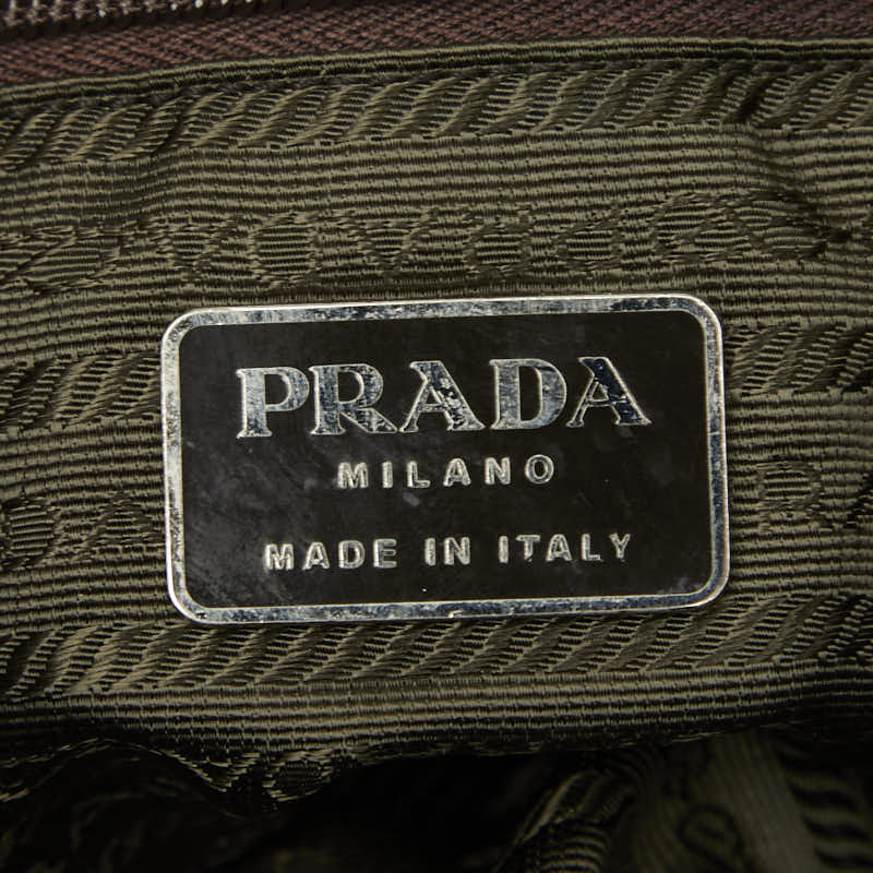 プラダ 三角ロゴプレート トートバッグ ショルダーバッグ ブラウン ナイロン レザー レディース PRADA 【中古】