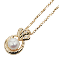 タサキ K18YG イエローゴールド アコヤパール7.7mm ダイヤ0.05ct ペンダントネックレス レディース TASAKI 【中古】