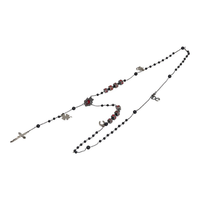ドルチェアンドガッバーナ ロザリオ クロス ネックレス シルバー ブラック レッド メタル メンズ DOLCE&GABBANA 【中古】