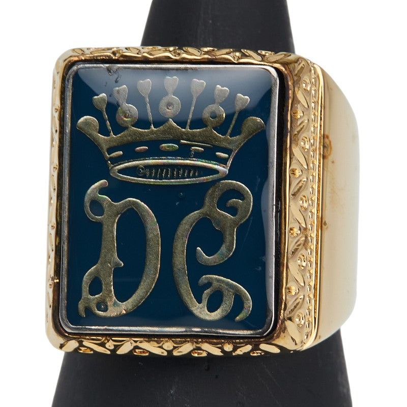 ドルチェアンドガッバーナ DCロゴ クラウン 王冠 モチーフ リング 指輪 ゴールド ブルー メッキ メンズ DOLCE&GABBANA 【中古】