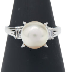 Pt900 プラチナ アコヤパール9.1mm ダイヤ0.164ct リング 指輪 レディース 13.5号 【中古】